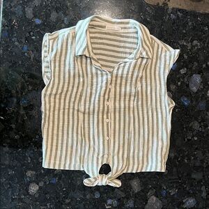 Striped Green and White Button Down Shirt